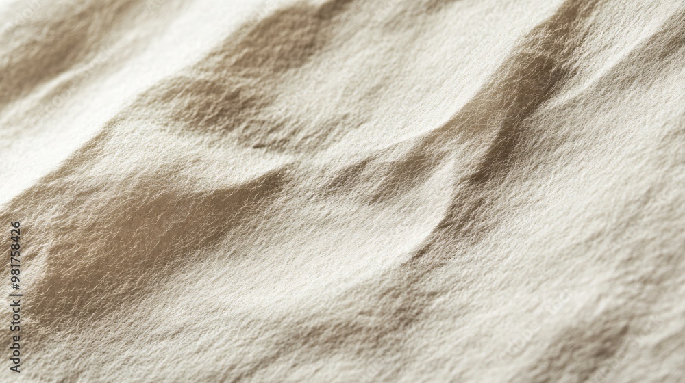 Poster closeup of a soft white fabric with a textured weave, folded to create waves and shadows.