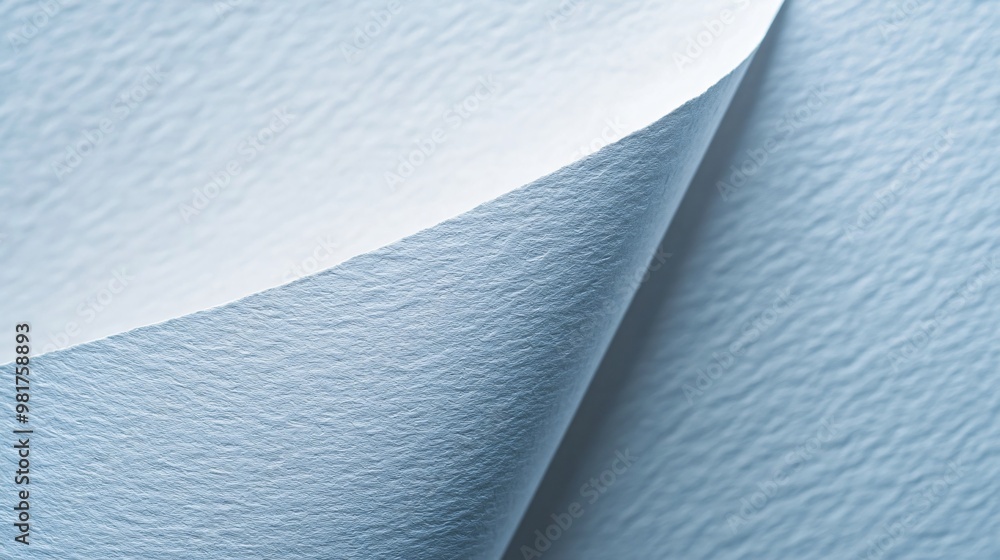 Aufkleber closeup of a sheet of textured paper with a curved edge, showing a subtle light blue tone.