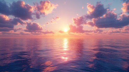 Pink and Purple Sunset Sky Reflected on Calm Ocean Water