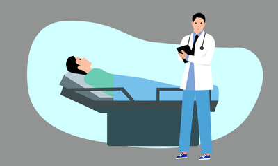 illustration of a doctor reception with a patient lying