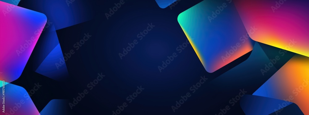 Poster dazzling abstract geometric shapes in vibrant gradient colors creating a captivating digital backgro