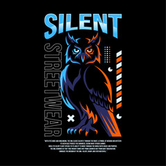 ILLUSTRATION 27 CREATIVE ART FOR T-SHIRT OR APPAREL DESIGN WITH ABSTRACT OWL ON BLACK BACKGROUND