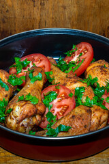 Homemade chicken leg. Festive chicken dish