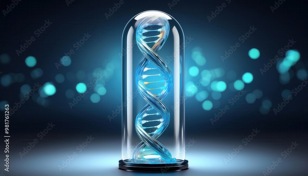 Poster futuristic dna helix sphere in illuminated laboratory setting