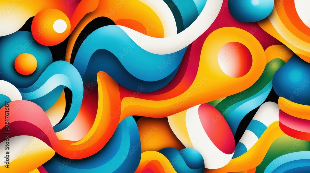Poster mesmerizing abstract digital art with vibrant swirling shapes and fluid patterns