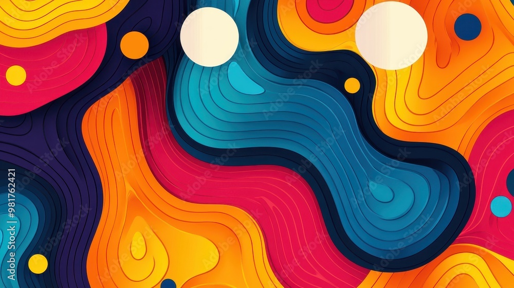 Aufkleber vibrant abstract fluid shapes and swirling curves in psychedelic multicolor gradient background