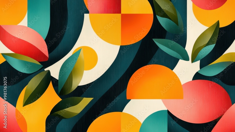 Poster vibrant geometric abstract art with vivid color palette and dynamic composition