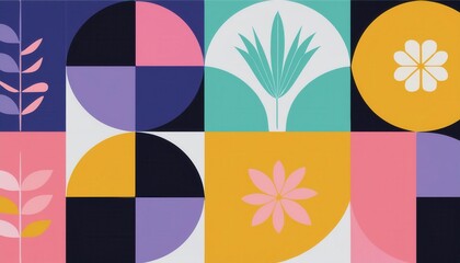 Obraz premium Vibrant Geometric Patterns and Floral Designs in a Minimalist Digital Artwork