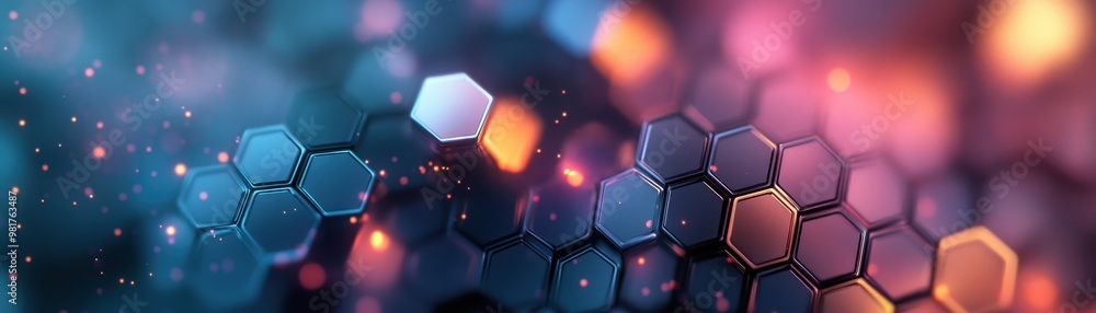 Aufkleber abstract hexagonal shapes with a colorful bokeh background.