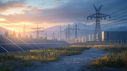 Solar Power Plant at Sunset