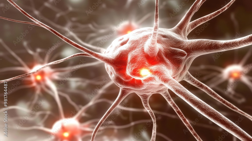 Poster Neurons are dynamically firing in the human brain, illustrating synaptic activity during cognitive functions and thought processes