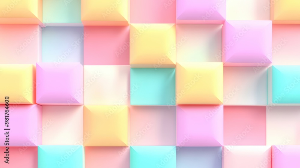 Poster the design features an array of pastel colored cubes arranged in a vibrant grid pattern, offering a 