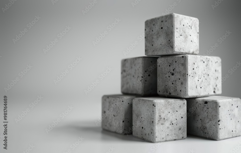 Aufkleber a stack of gray concrete cubes arranged neatly, highlighting their texture and geometric form in a s