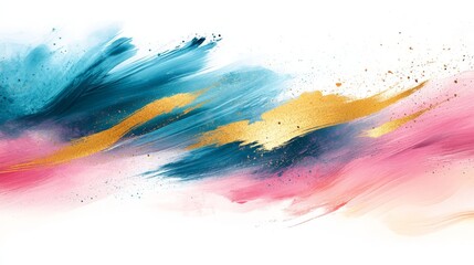 Obraz premium Abstract Watercolor Painting with Gold Accents and Pink, Blue, and White Hues