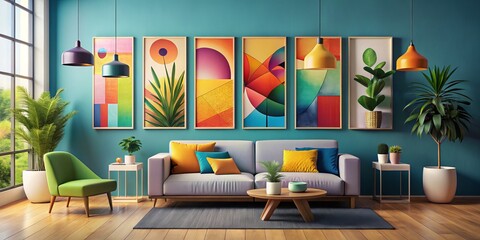 Abstract shapes and soft colors combine in this minimalist wall art design, ideal for modern interiors seeking a