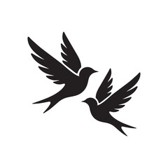Obraz premium Simple black flying bird silhouette isolated on a flat background.
