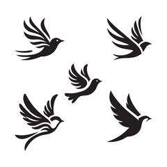 Fototapeta premium Group of birds flying silhouette. Birds black vector illustration.
