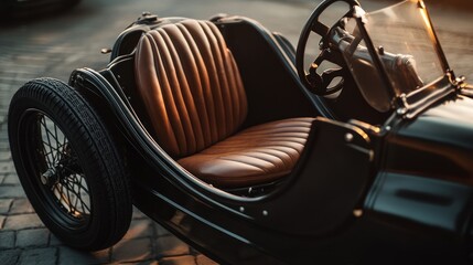 A vintage car interior showcasing elegant leather seating and classic design elements.