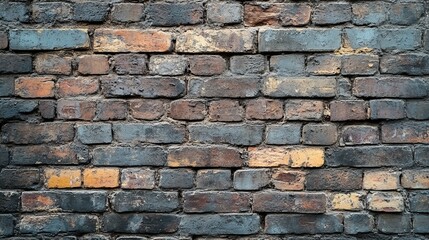 Obraz premium Weathered Brick Wall with Patchy Blue Paint