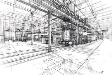 Obraz premium Industrial building modern industrial interior sketch.