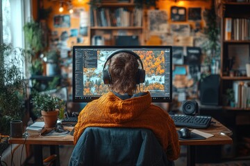 Person Wearing Headphones Working on Computer