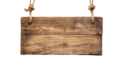 hanging wooden board on white transparent background