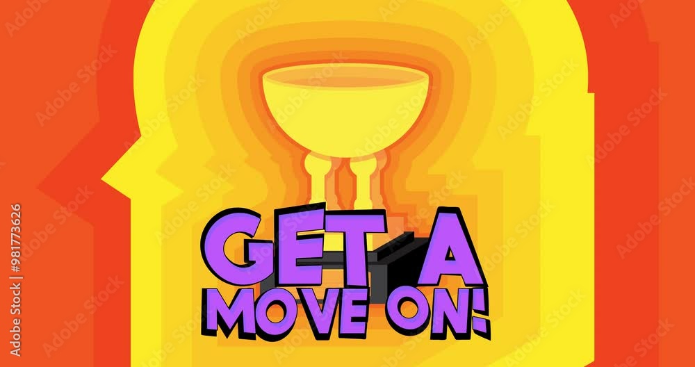 Poster trophy cup with get a move on! text. sport event background animation.
