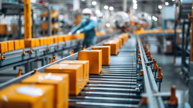 Industrial assembly line with high-speed machinery packaging consumer goods in a clean and organized factory