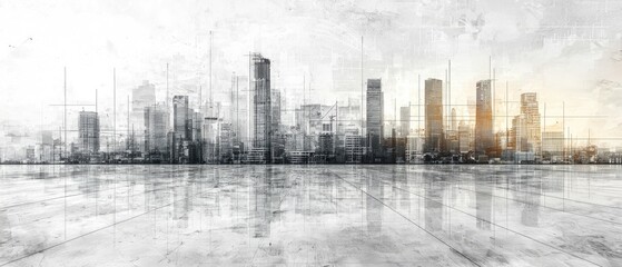 A city skyline with a large body of water in the background
