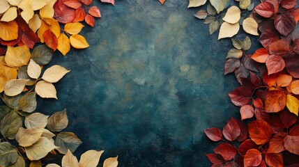 Autumnal Leaves Framing a Blue Background
