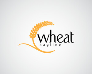 creative sheaf of wheat circled lettering with waving leaves logo