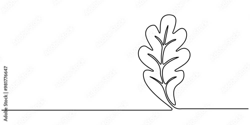 Poster oak leaf continuous line drawing with editable stroke, continuous line drawing of colored autumn lea