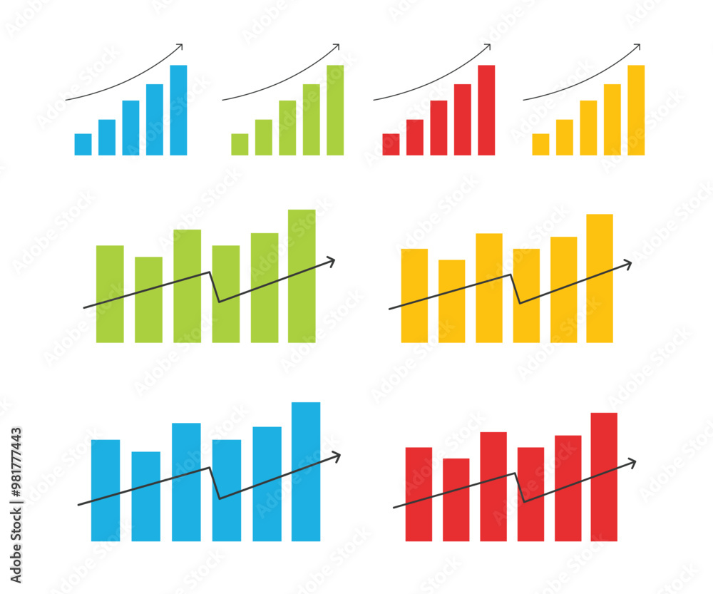 Aufkleber bar chart graph diagram statistical business infographic element template. simple set of related dia