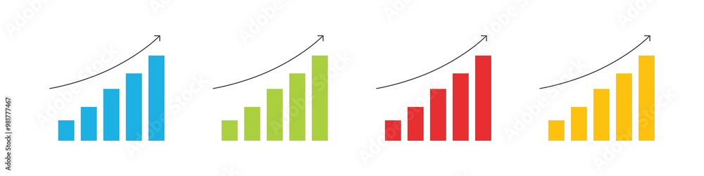 Aufkleber bar chart graph diagram statistical business infographic element template. simple set of related dia