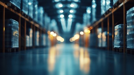 Fototapeta premium Industrial Warehouse Depth with Elegant Light Blue Lighting