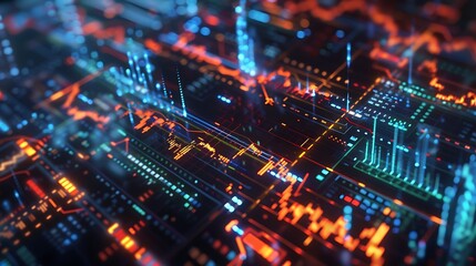 Obraz premium Semiconductor chip related stock charts.