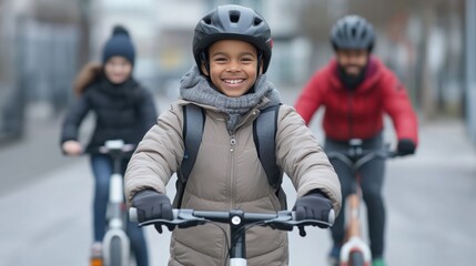 Obraz premium Family adventure: shared electric scooters and bikes for spring recreation and sustainable urban travel