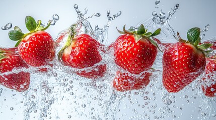 Strawberries Splashing in Water with Air Bubbles