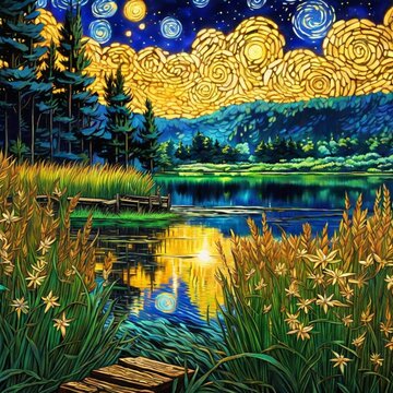 Classic Painting - Moonshine over the Pond