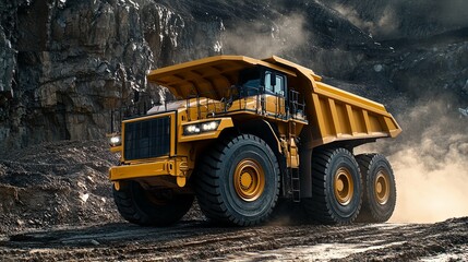 Yellow Dump Truck Driving Through a Mine