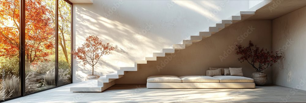 Canvas Prints Modern staircase with a view of an autumn forest.