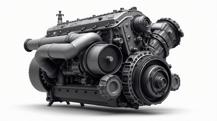Realistic 3D rendering of an isolated mechanical engine design
