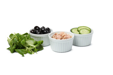 PNG, ingredients for tuna salad, isolated on white background.