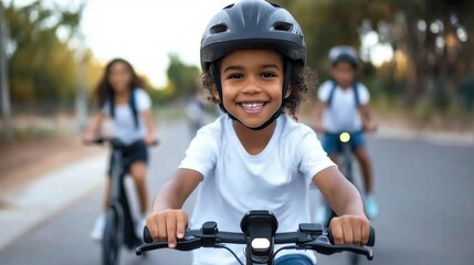 Joyful family bike ride with shared electric scooters for spring adventures
