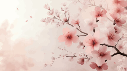 The petals are pale pink with a soft white background. Cherry blossom branches slender, flower dense distribution, some of the flower buds and flowers interspersed

