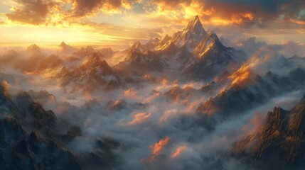 A Mountainous Landscape Bathed in Golden Light