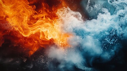 Abstract Swirling Fire and Smoke with a Blue and White Color Palette