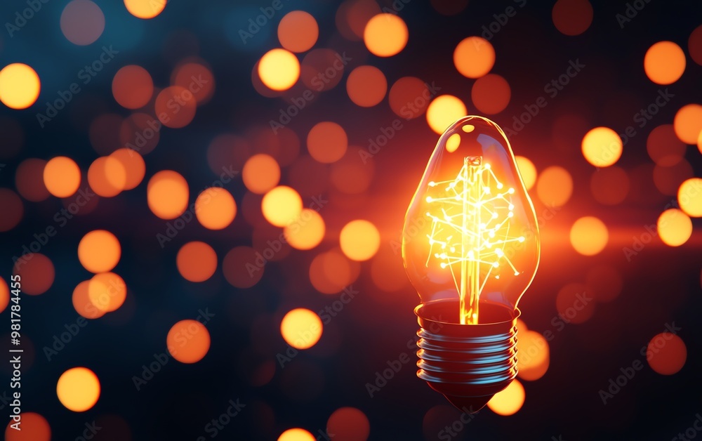 Poster a glowing light bulb amidst sparkling bokeh lights, creating a warm and inviting atmosphere perfect 
