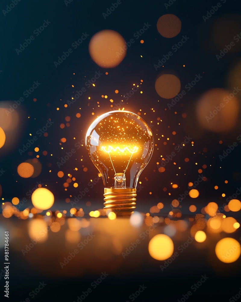 Aufkleber a glowing light bulb surrounded by shimmering particles, creating a warm and inviting ambiance. perf