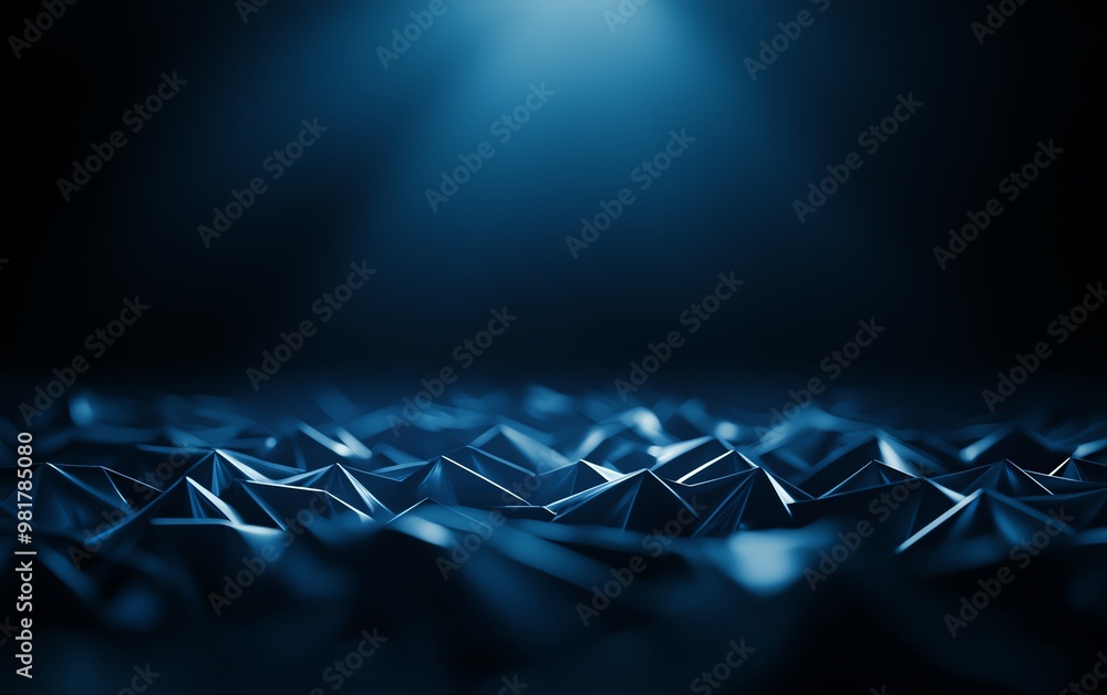 Poster a mesmerizing abstract pattern of blue geometric shapes illuminated by soft light, creating a stunni